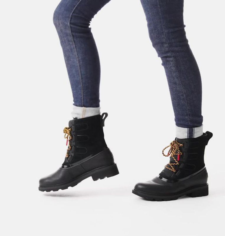 Sorel Dam Gummistövlar Svarta - Lennox™ Street Lace Mid - HVU-548706